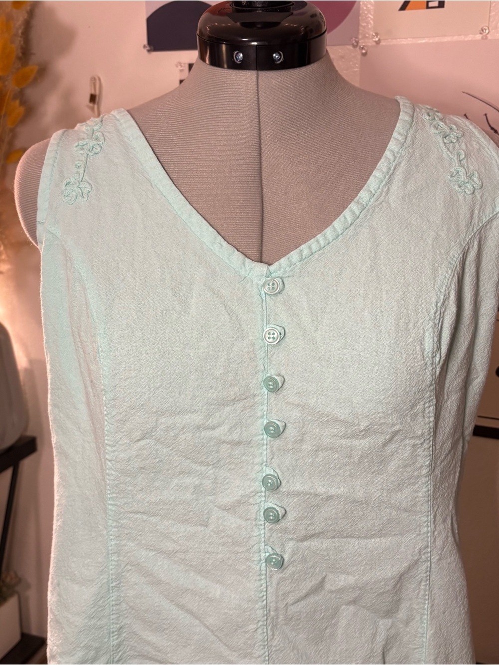 Turquoise Embroidered ButtonāFront Dress - Picture 2 of 9